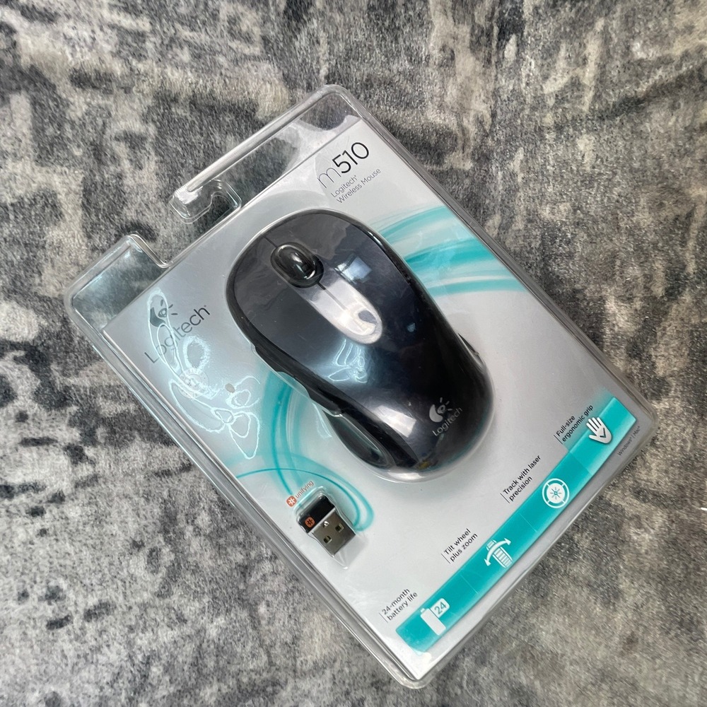 Logitech M510 Wireless Mouse Laser Tracking Full-Size Ergonomic Black New Sealed